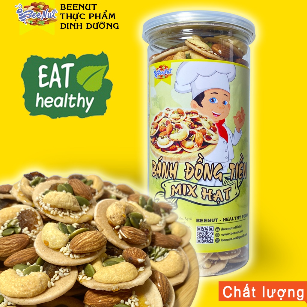 Bánh đồng tiền mix hạt 450g (Hạnh nhân, hạt điều, hạt bí, nho khô) - Đồ ăn vặt ngon, giòn, bổ dưỡng - BeeNut