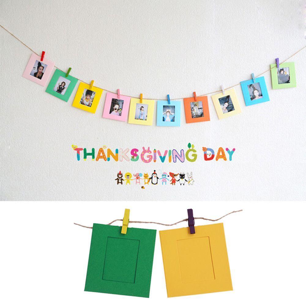 Set 10 Khung Ảnh Treo Tường Bằng Gỗ Hình Vuông Nhiều Màu Dễ Thương DIY
