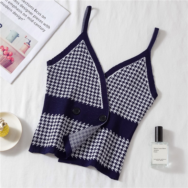 [Mã FAMAYWA giảm 10K đơn 50K] Áo Dệt Kim Nữ Sát Nách Cổ Chữ V Họa Tiết Caro | BigBuy360 - bigbuy360.vn