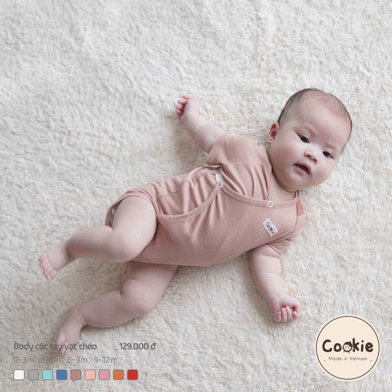 [ COOKIE ] Bodysuit cộc tay vạt chéo sơ sinh 0-3M