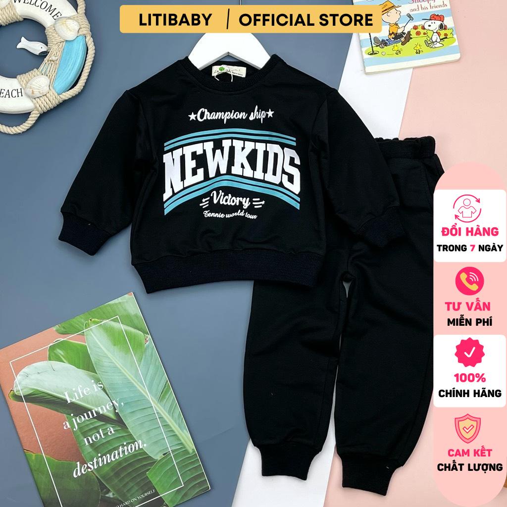 Bộ quần áo LITIBABY chất nỉ da cá bền đẹp, in chữ Newkids, size 2/8. Mã PH366
