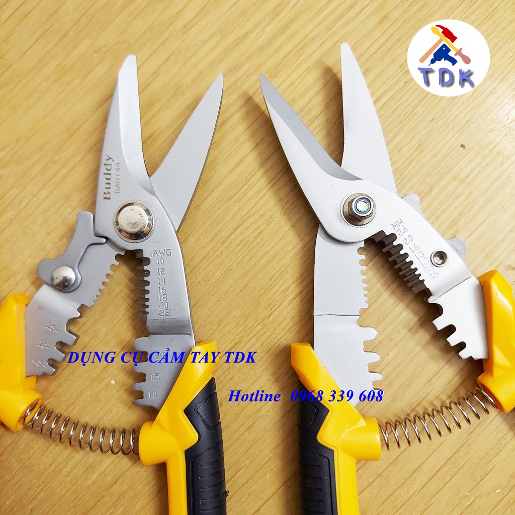 Kìm cắt dây đa năng cao cấp 3 trong 1 BUDDY BA0144 (Cắt-Tuốt dây-Bấm cos)