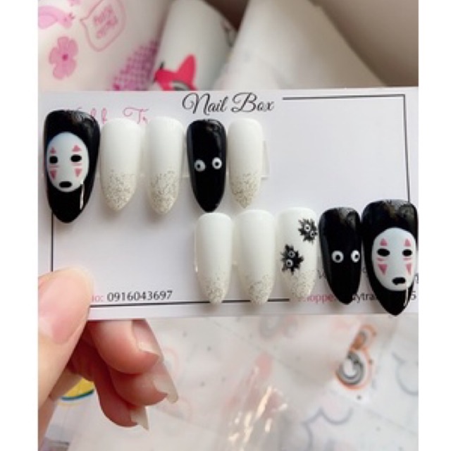 Nailbox - Bộ 10 móng giả, móng úp mẫu hoạt hình Vô Diện siêu dễ thương