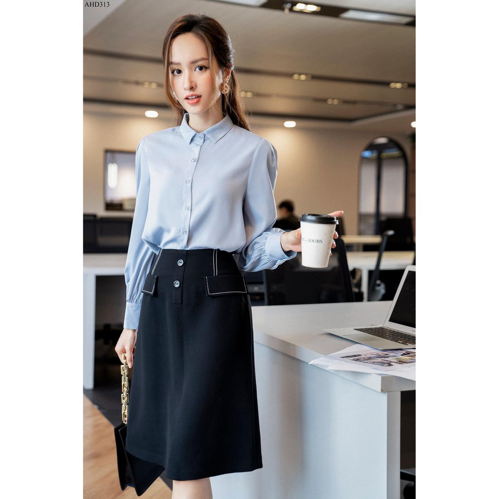 [Mã FAMARAL2 giảm 10K đơn 50K] Áo sơ mi basic cổ đức tay măng sec 2 khuy TIIN STORE AHD313