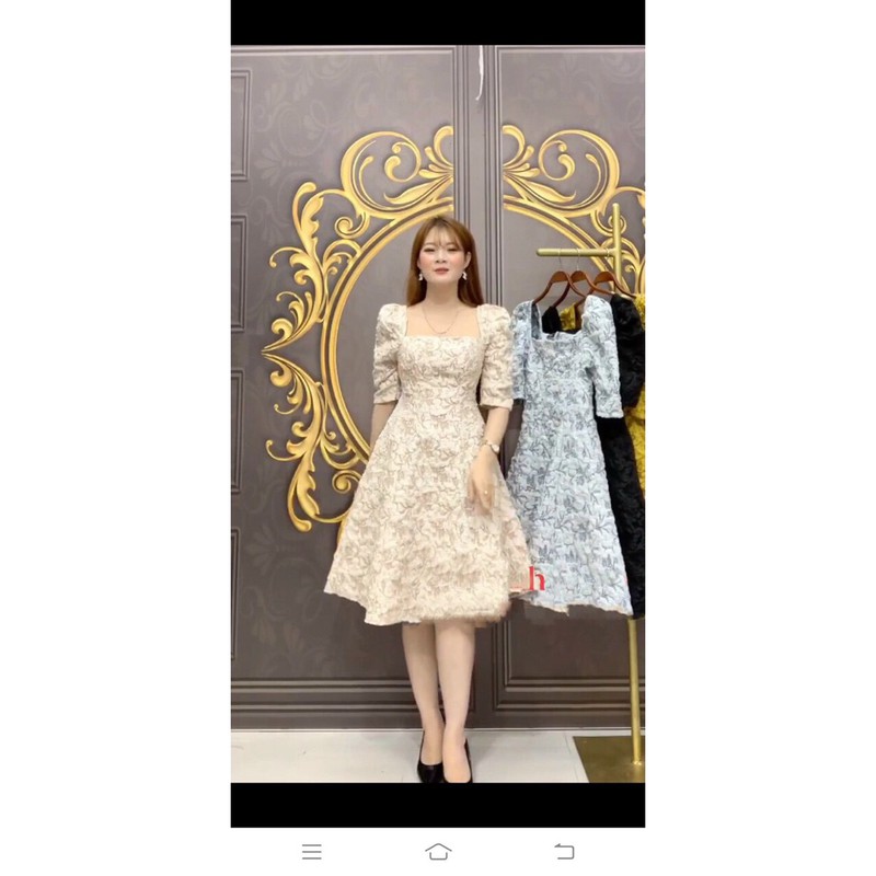 đầm coè gấm tay phồng