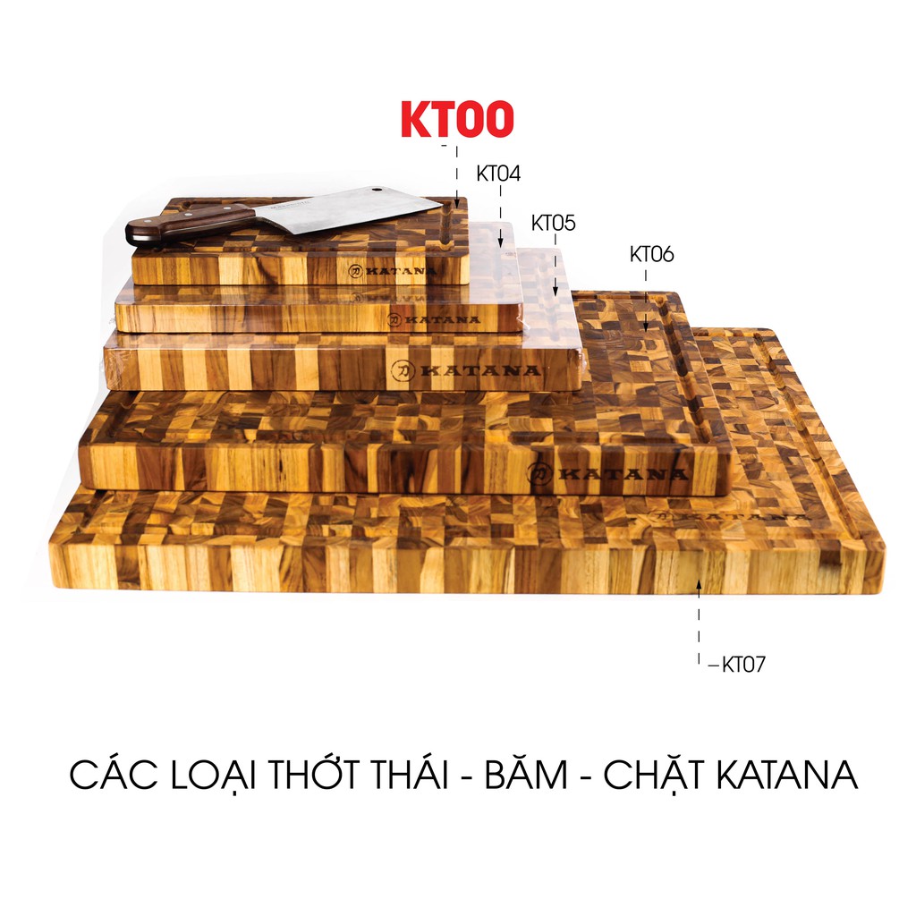 Thớt gỗ teak cao cấp KATANA KT00 - chữ nhật kích thước 25x200x300mm