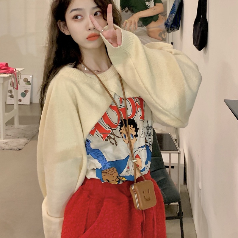 SUXI Áo Thun Tay Ngắn Cổ Tròn In Họa Tiết Chữ Cái Hoạt Hình Dáng Rộng Thời Trang Mùa Hè Cho Nữ