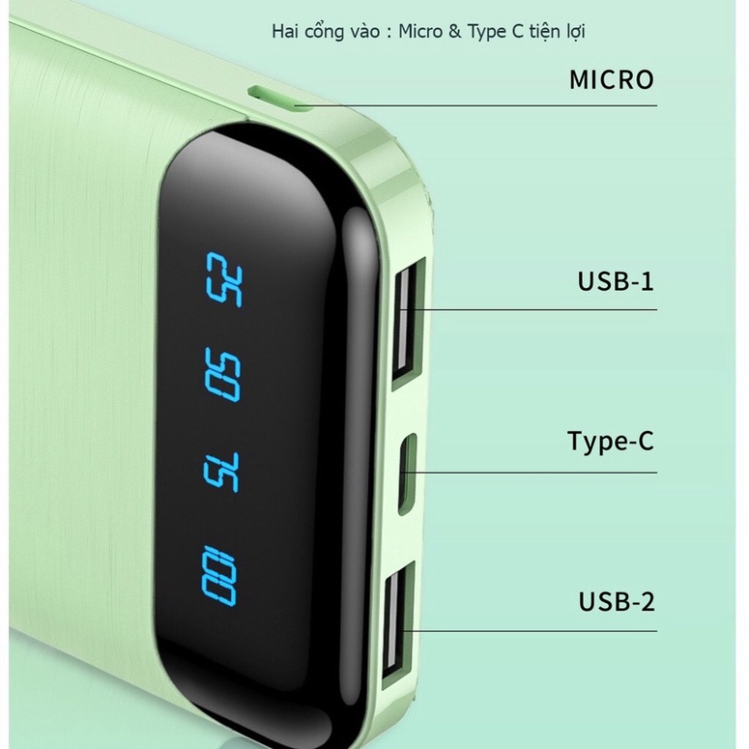 Sạc dự phòng dung lượng 10000mAh hỗ trợ sạc nhanh 2 chiều 2 cổng sạc USB pin trâu