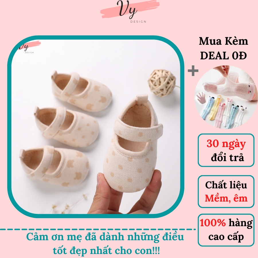 Giầy Tập Đi Cho Bé VY DESIGN. Giầy Cho Bé Sơ Sinh 0 12 Tháng Chống Trượt, Êm Mềm, Chất Liệu Cotton Tự Nhiên