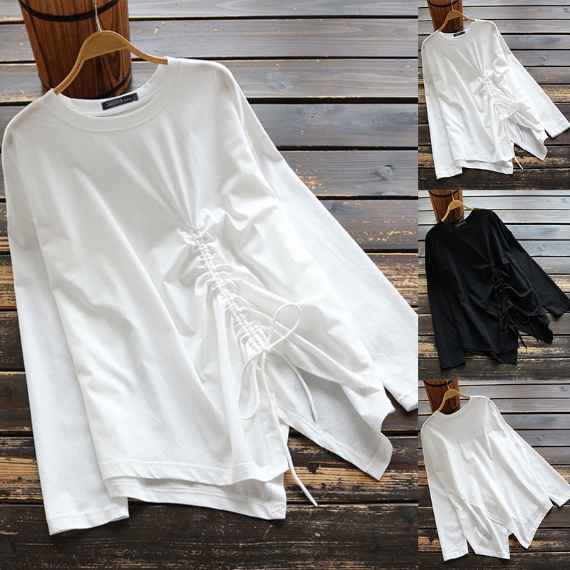 ZANZEA Áo cách điệu tay dài cổ tròn dáng rộng phong cách Hàn Quốc hợp thời trang | BigBuy360 - bigbuy360.vn