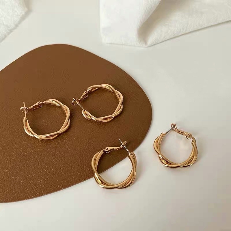 Khuyên Tai Tròn Xoắn Phong Cách Hàn Quốc, Hoa Tai Hợp Kim Mạ Vàng 925 Không Gỉ  Bonnies Accessories