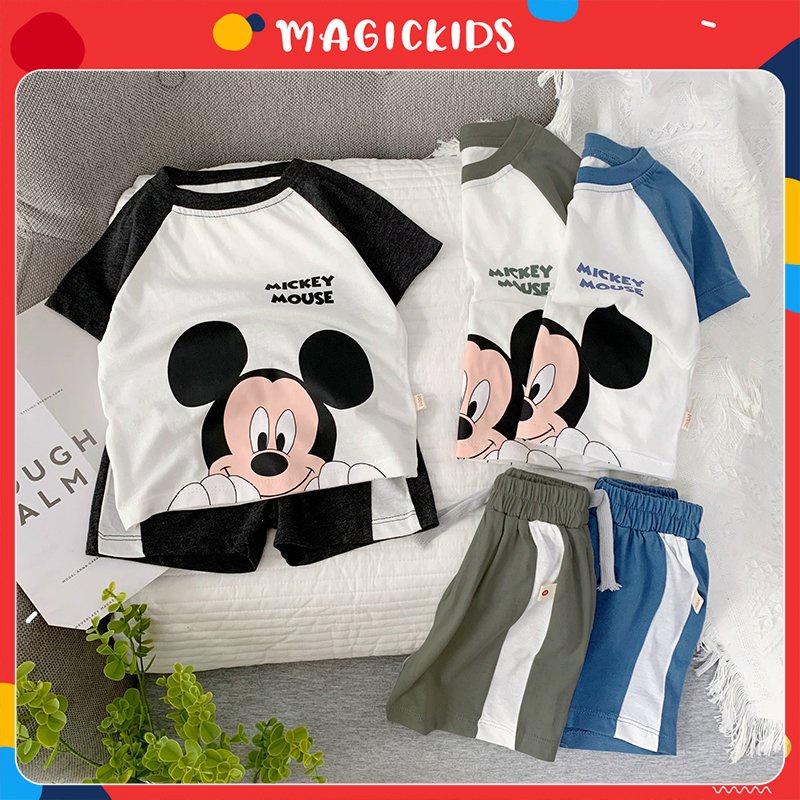 Bộ quần áo bé trai 2 3 4 5 6 7 tuổi ngắn tay cotton co giãn thấm hút mồ hôi Magickids Quần áo trẻ em mùa hè BR21045