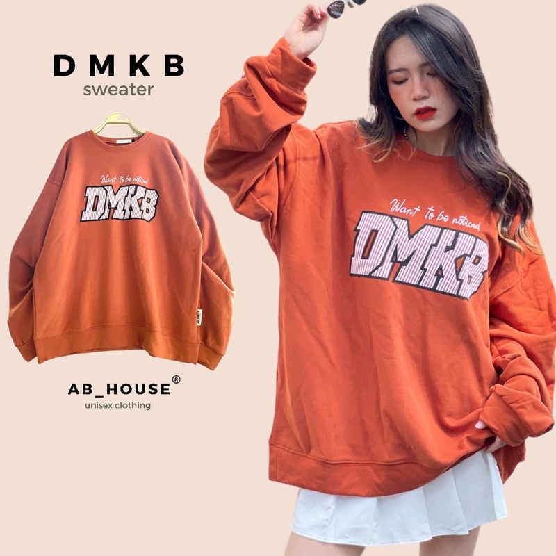 Áo Sweater Nỉ Bông DMKB Cam Cháy Unisex Nam Nữ (Ảnh Thật/Có Sẵn)