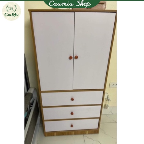 Tủ gỗ, tủ đựng quần áo 2 cánh có ngăn kéo phủ MDF phong cách hiện đại