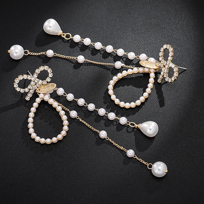 S925 silver diamond long pearl earrings