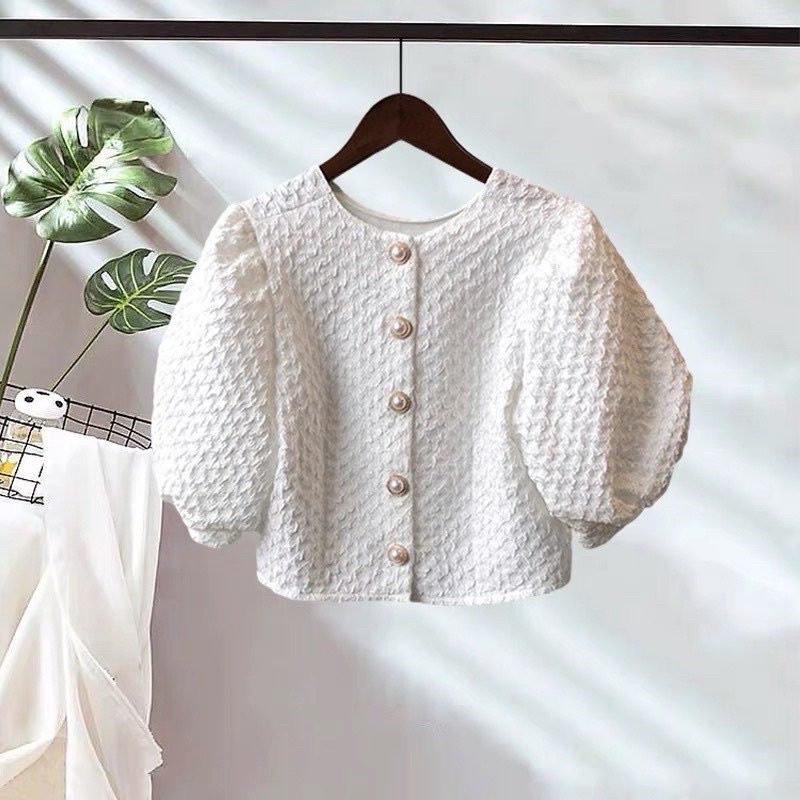 Áo Nữ tay bồng cúc ngọc tiểu thư - ảnh thật m231