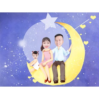 Hình Chibi gia đình trang trí sinh nhật, trang trí thôi nôi đẹp miễn phí thiết kế theo yêu cầu