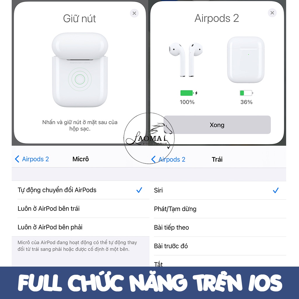 Tai Nghe Bluetooth Airpods 2 Fullbox Full Chức Năng Chất Lượng Cao Cấp | LAOMASTORE