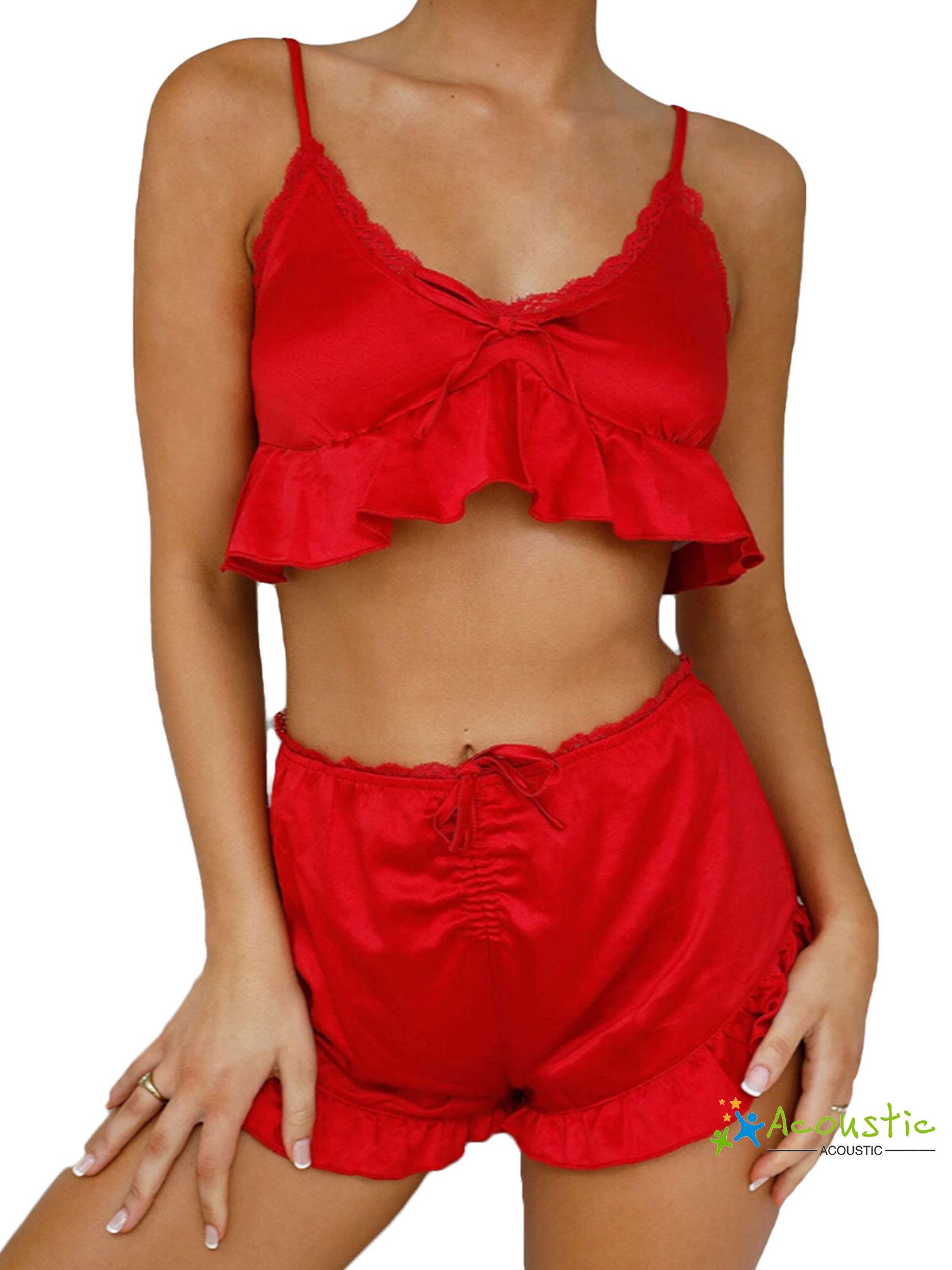 DAS-Women  Homewear Sets, Sleeveless Lace Ruffle Crop Top Camisole and Shorts Pajamas Sleepwear | BigBuy360 - bigbuy360.vn