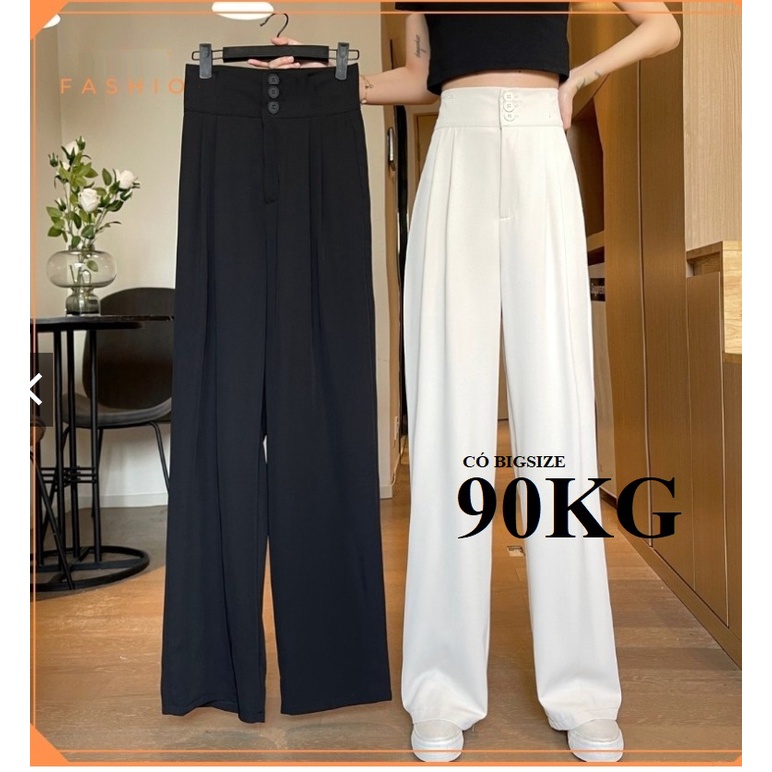 Quần Ống Rộng Nữ 3 Khuy, Quần Ống Suông có Big size 90KG, Cạp siêu cao 8cm tạo eo thon Dài 100cm Tạo chiều cao ảo, V