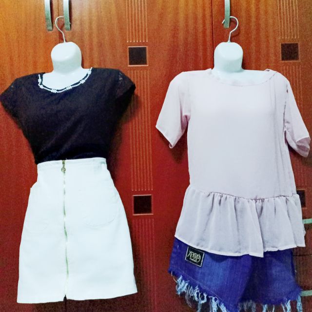 Set chân váy kaki khoá kéo áo ren đen đính đá. Sale lỗ 99k. Có bán rời