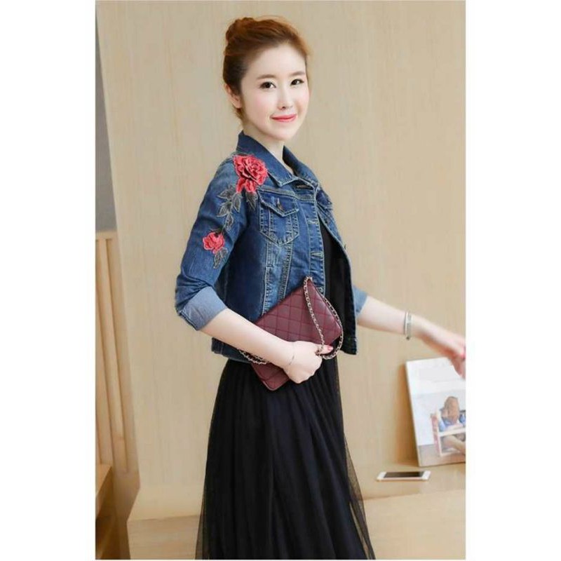 Áo khoác Jean Nữ tay thêu hoa