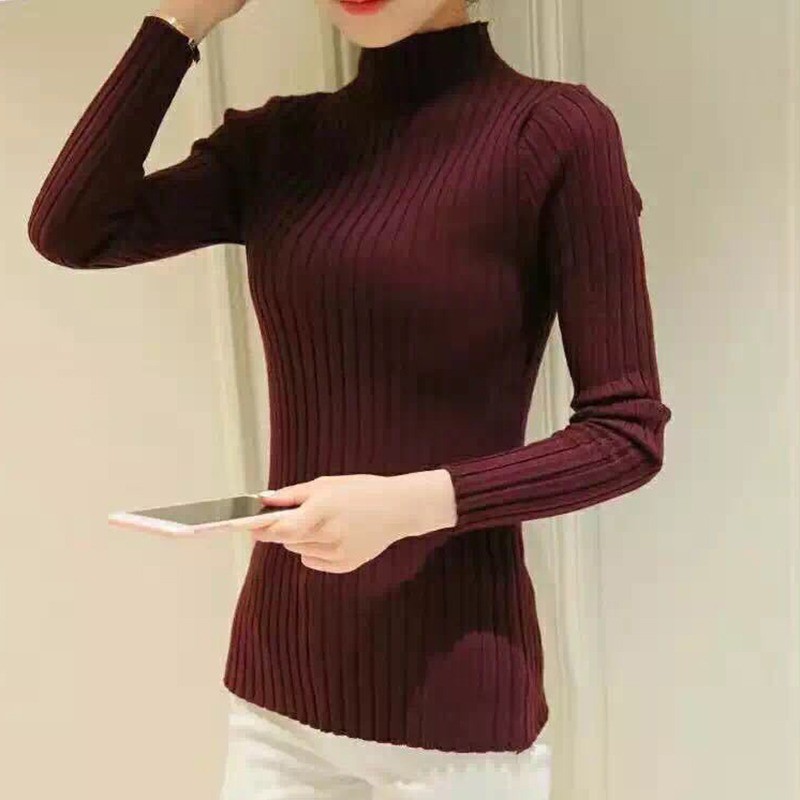 Áo chồng đầu dệt kim cổ lọ tay dài thiết kế ôm sát tôn dáng