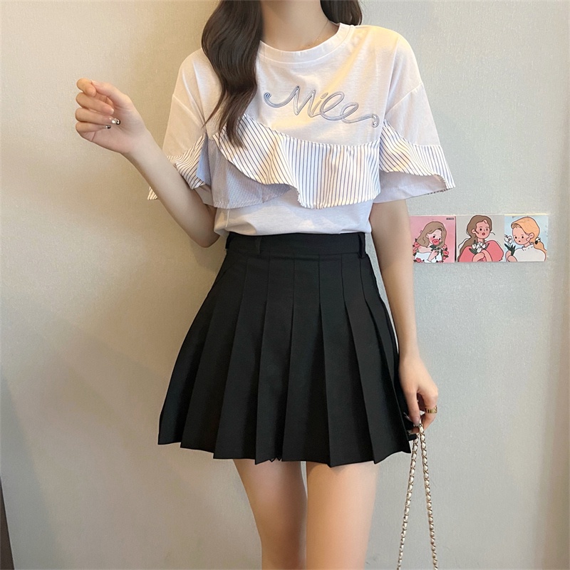 Áo thun SUXI ngắn tay cổ tròn họa tiết kẻ sọc thời trang mùa hè cho nữ