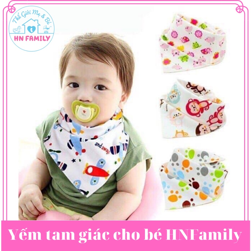 Yếm tam giác cho bé ăn dặm HNFamily - Khăn yếm xô tam giác quàng cổ 6 lớp sợi vải tre có cúc chỉnh cho bé dưới 6 tuổi