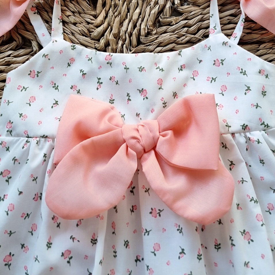 Bodysuit cho bé gái sơ sinh kèm turban chất liệu mềm mát ⚡ 𝗙𝗥𝗘𝗘𝗦𝗛𝗜𝗣 ⚡ Set body trẻ em 2 dây phối nơ dễ thương