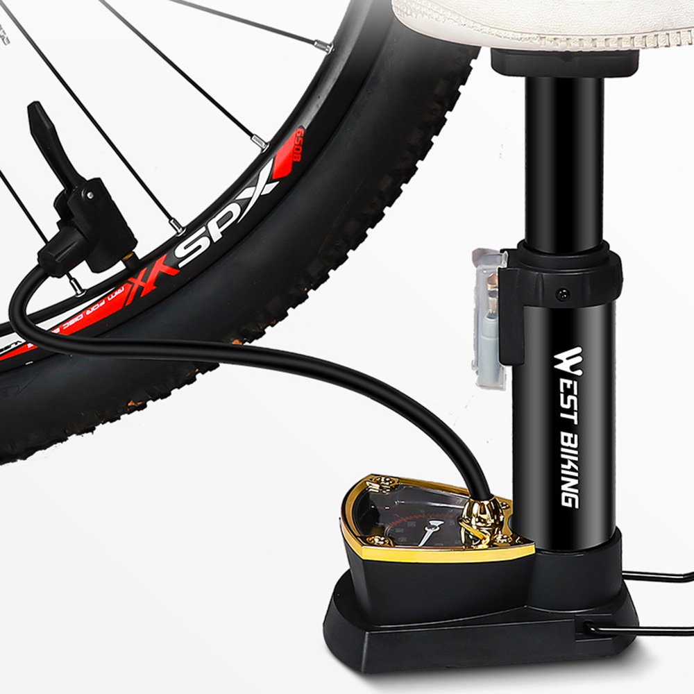 Bơm xe máy đạp chân, bơm xe đạp mini cầm tay đạp chân 1 ống hơi có đồng hồ cho ô tô thể thao đa năng