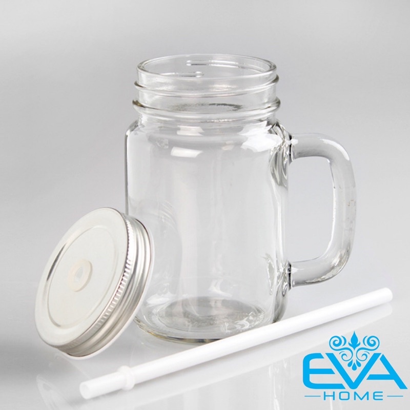 Ly Quai Thuỷ Tinh Trơn Đựng Trà Sữa 450 ML Nắp có Lỗ Và Nắp Không Lỗ