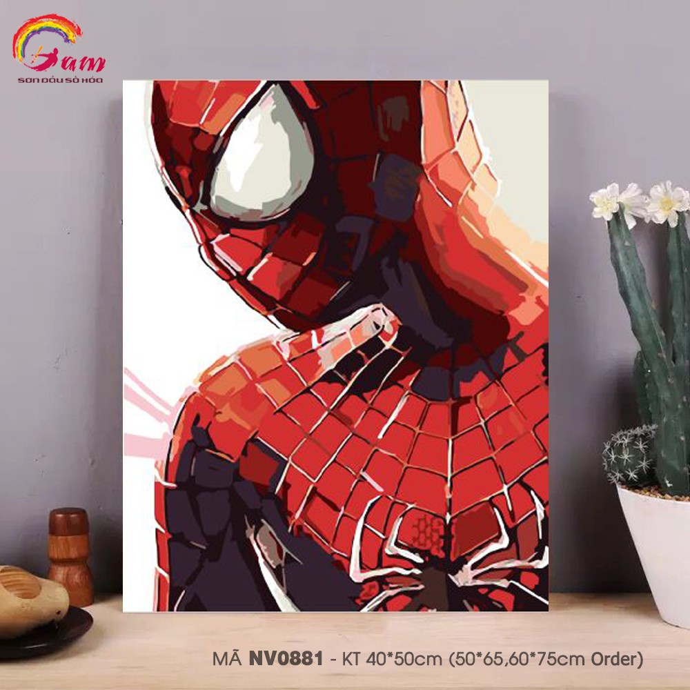 Tranh tô màu theo số sơn dầu số hóa Gam Tranh siêu anh hùng Marvel Người nhện Spider man mã NV0881