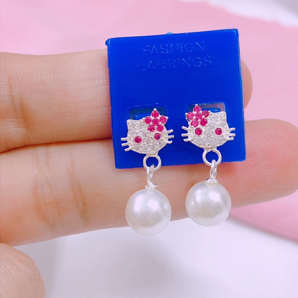 BÔNG TAI KITTY GẮN HẠT XINH XẮN LINH MIU SILVER