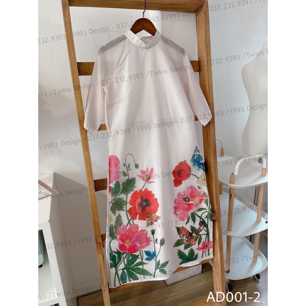 Áo dài suông KÈM QUẦN, áo dài cách tân TWINS STORE chất tơ mềm mại, in hoa - AD001