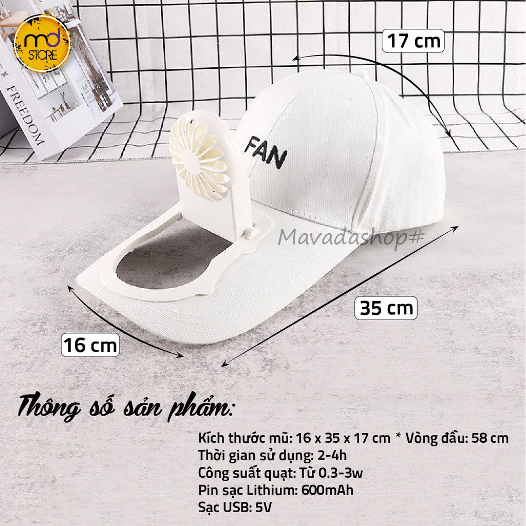 Mũ lưỡi chai tích hợp quạt sạc mini làm mát, 3 chế độ gió - hottrend mùa hè