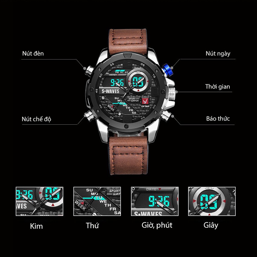 Đồng Hồ Nam SWAVE Máy Nhật - Đồng Hồ Thể Thao Siêu Bền Bỉ Chính Xác, Dây Da Cao Cấp, Mặt Kính Sapphire, Chống nước,... | BigBuy360 - bigbuy360.vn
