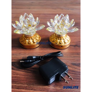 Đèn thờ hoa sen cánh pha lê cao cấp, loại mini 10cm