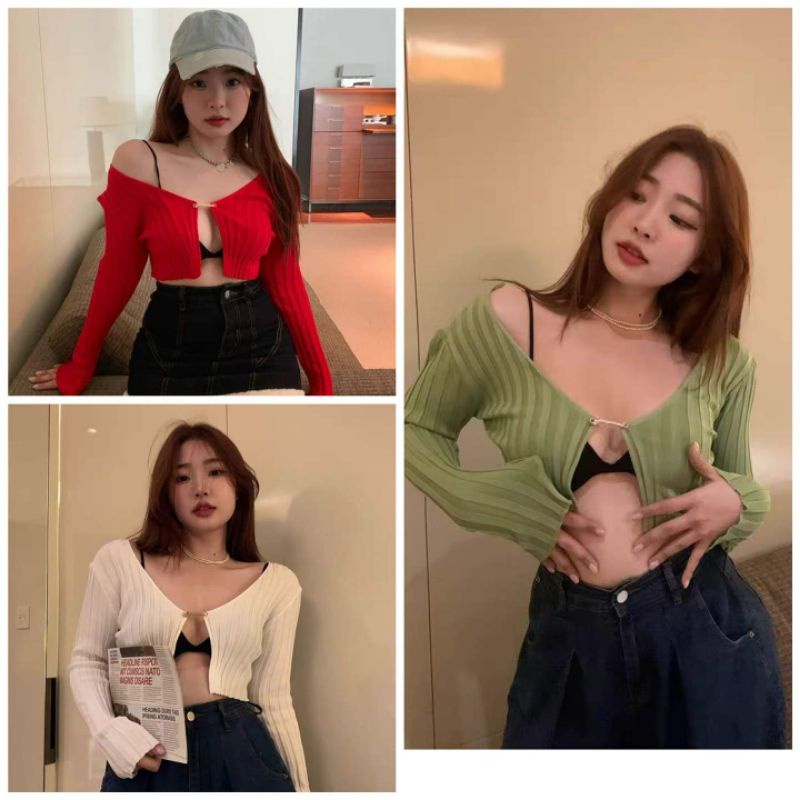 Áo len croptop cài khuy hàng QC