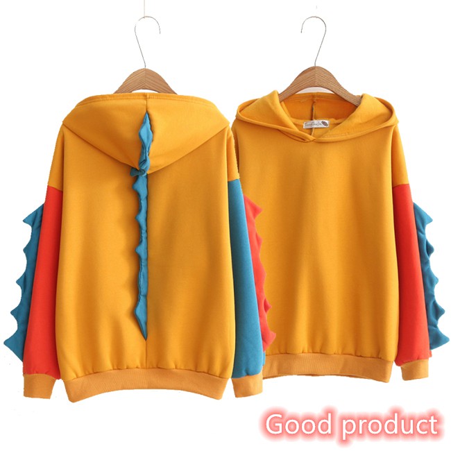 【In stock】 Men Women Dinosaur Irregular Long Sleeve Hooded Pullover for Sports Campus