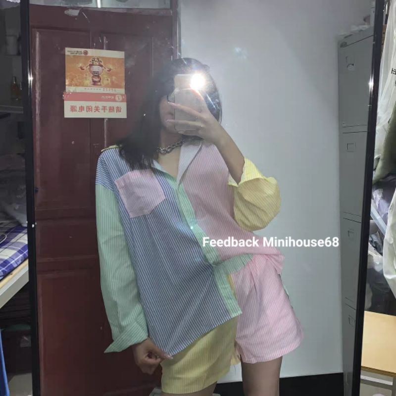 SET SƠ MI SỌC KÈM SHORT NGẮN VẢI PHỐI MÀU HÀNG XUẤT XỊN ZR 2021