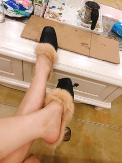 Giầy sục nữ lông vũ đế cách tân 7cm