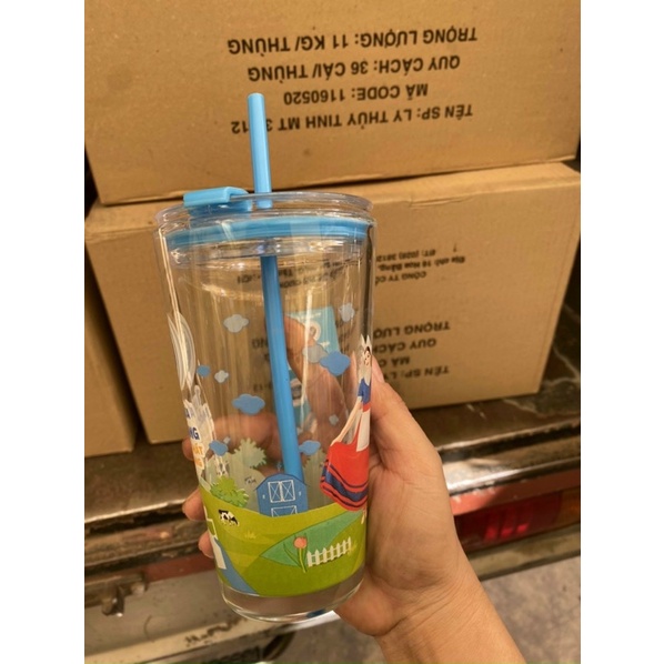 Ly Thủy TinhKèm Nắp Chống Tràn Và Ống Hút 450ML Hkm DutchLady