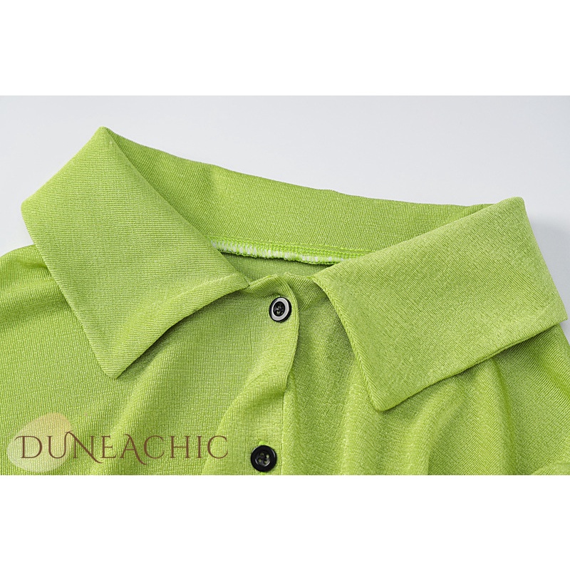DUNEA Áo Sơ Mi Tay Dài Cổ Bẻ Đính Khuy Xẻ Tà Kiểu Đường Phố Cá Tính Cho Nữ