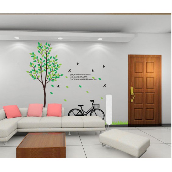 Decal trang trí Xe Đạp và nhánh cây xanh