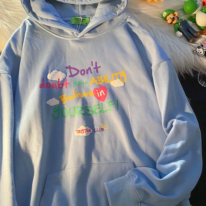 Áo hoodie ZHELIHANGFEI tay dài in chữ kiểu dáng trẻ trung năng động