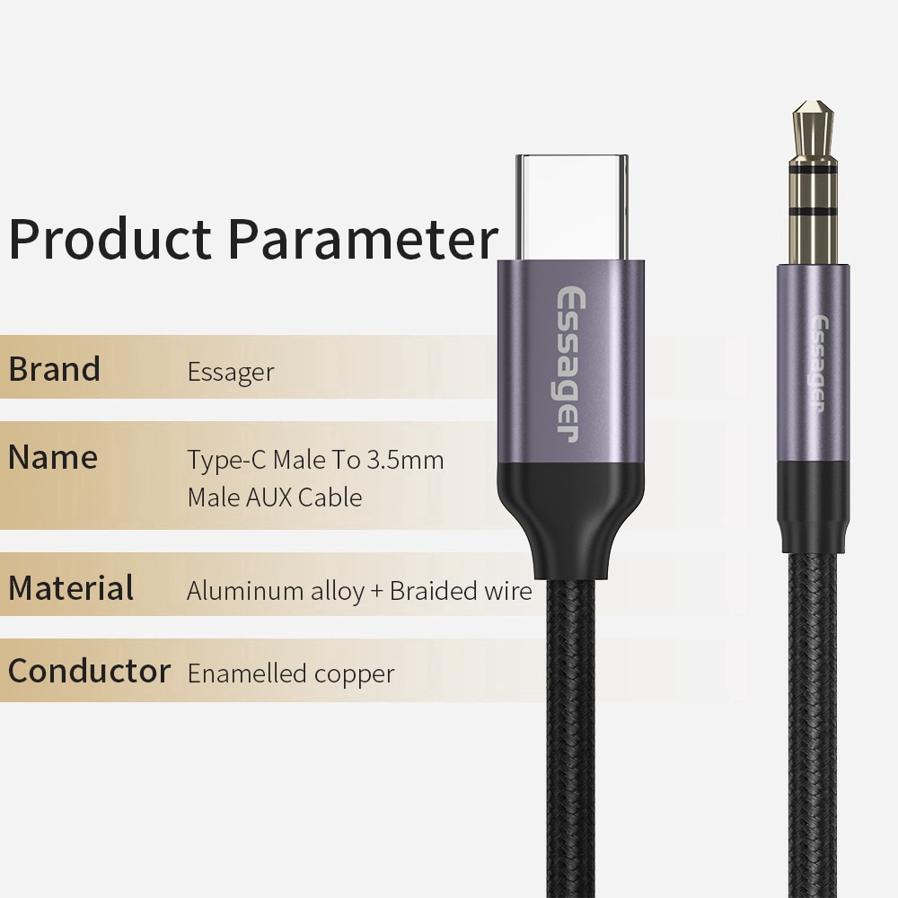 Cáp Âm Thanh Essager Chuyển Đổi Giắc USB Type C Sang 3.5mm Tiện Dụng