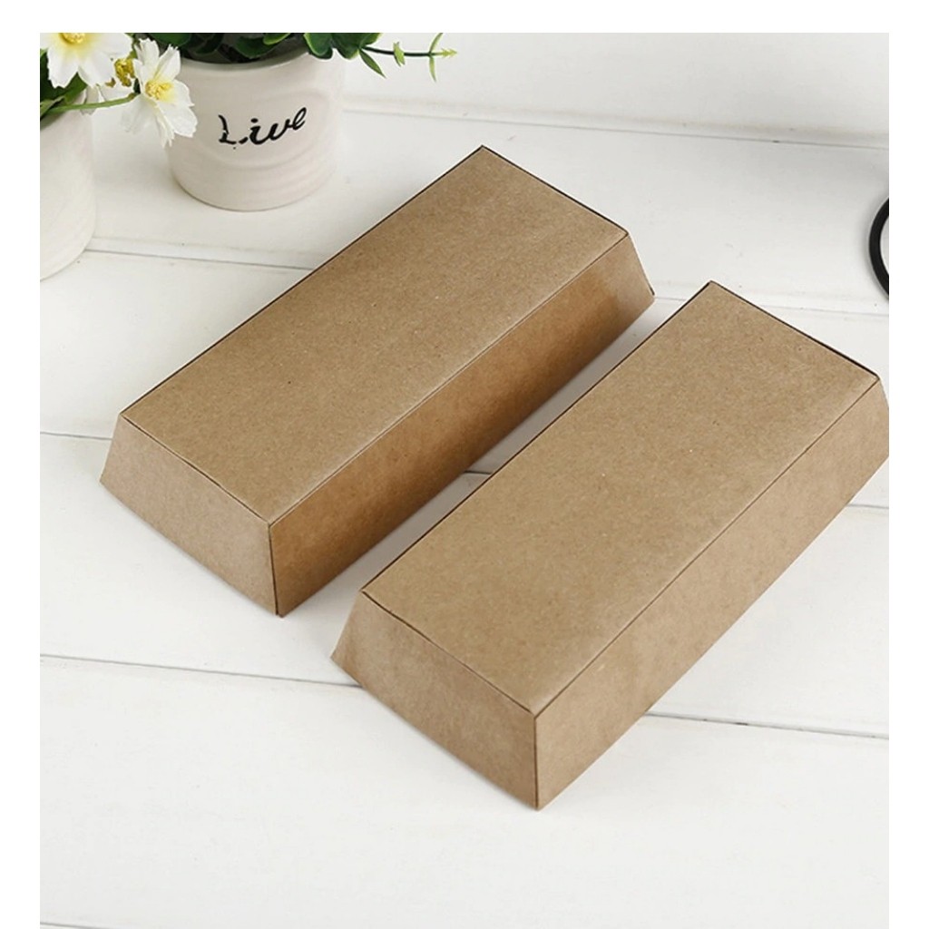 Hộp Giấy Kraft Chữ Nhật Nắp PET Màu Nâu Đựng Bánh Set 50c