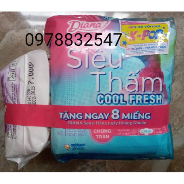 2 gói 16 miếng( tặng kèm 8 miếng hằng ngày) Băng vệ sinh diana cool fresh