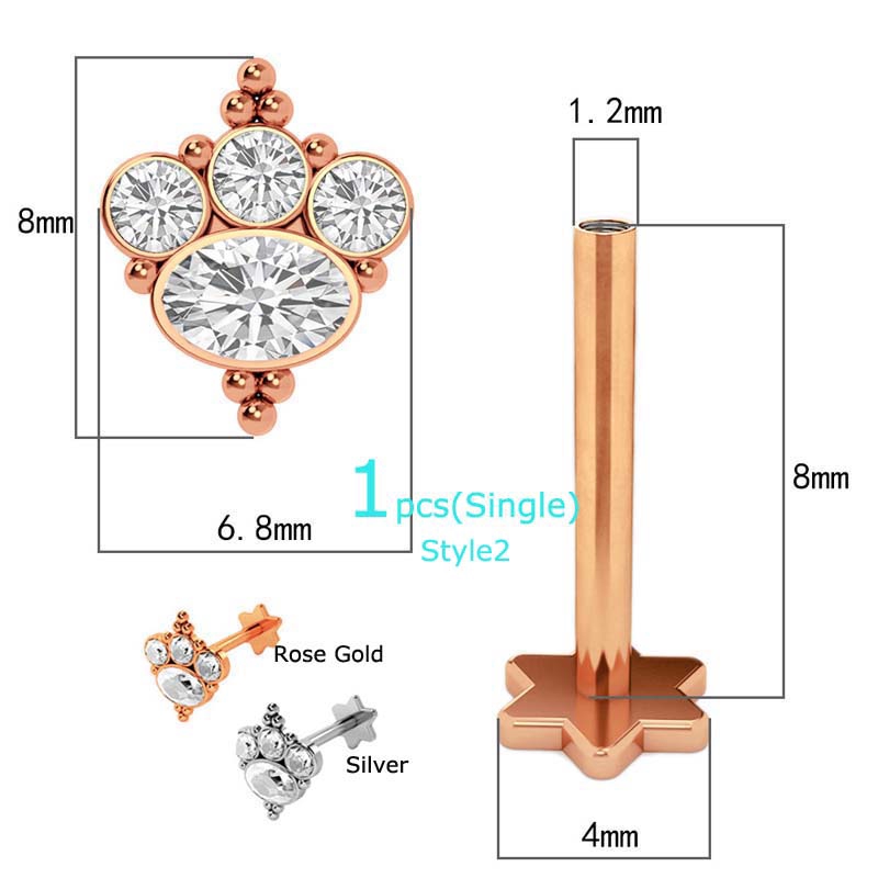 Khuyên tai thép không gỉ đính đá zircon 16g tùy chọn kiểu dáng